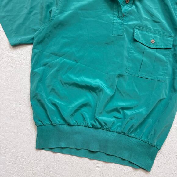 Vintage 80s Neil Martin Teal Nylon-Feel Short Sleeve Blouse Size 8 - Picture 3 of 5